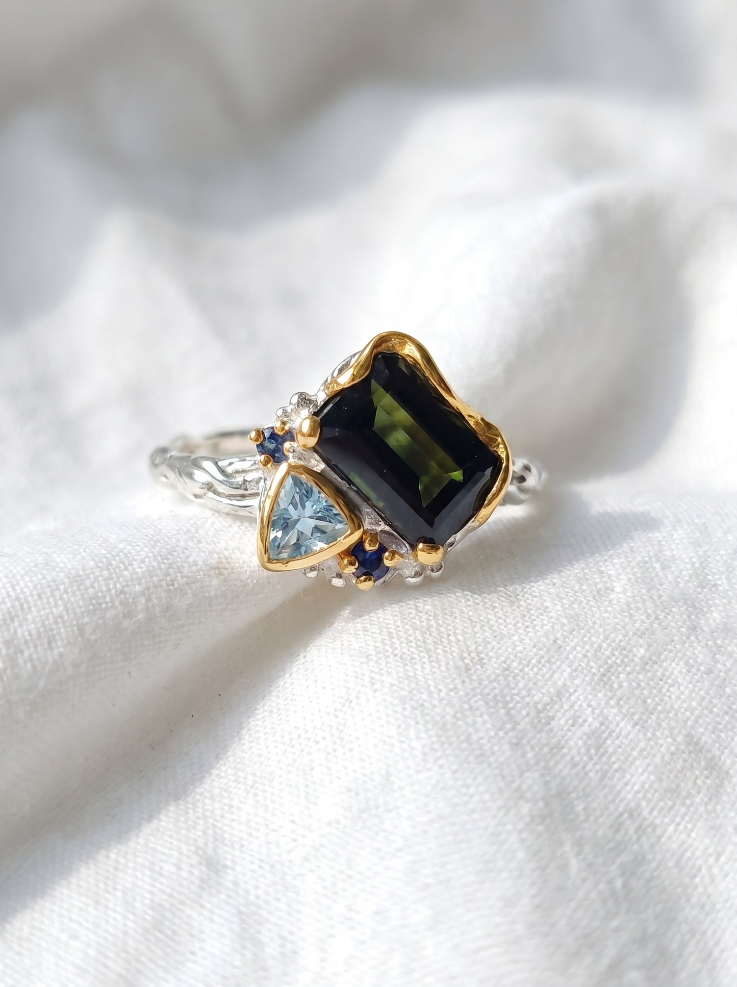 925 Sterling Silver Toi Et Moi Tourmaline Ring, setting detail