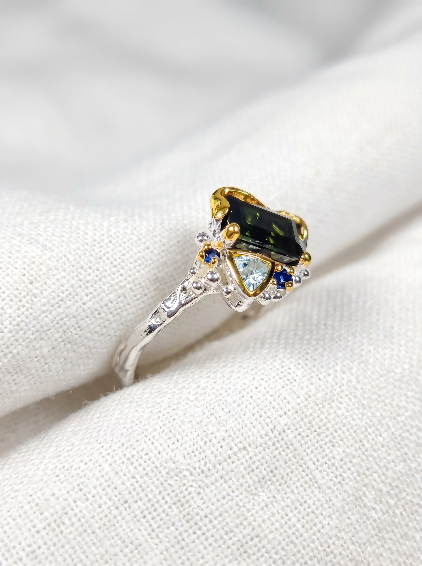 925 Sterling Silver Toi Et Moi Tourmaline Ring, worn on hand