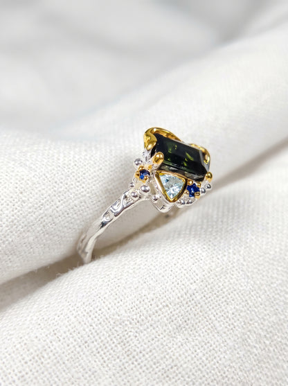 925 Sterling Silver Toi Et Moi Tourmaline Ring, worn on hand
