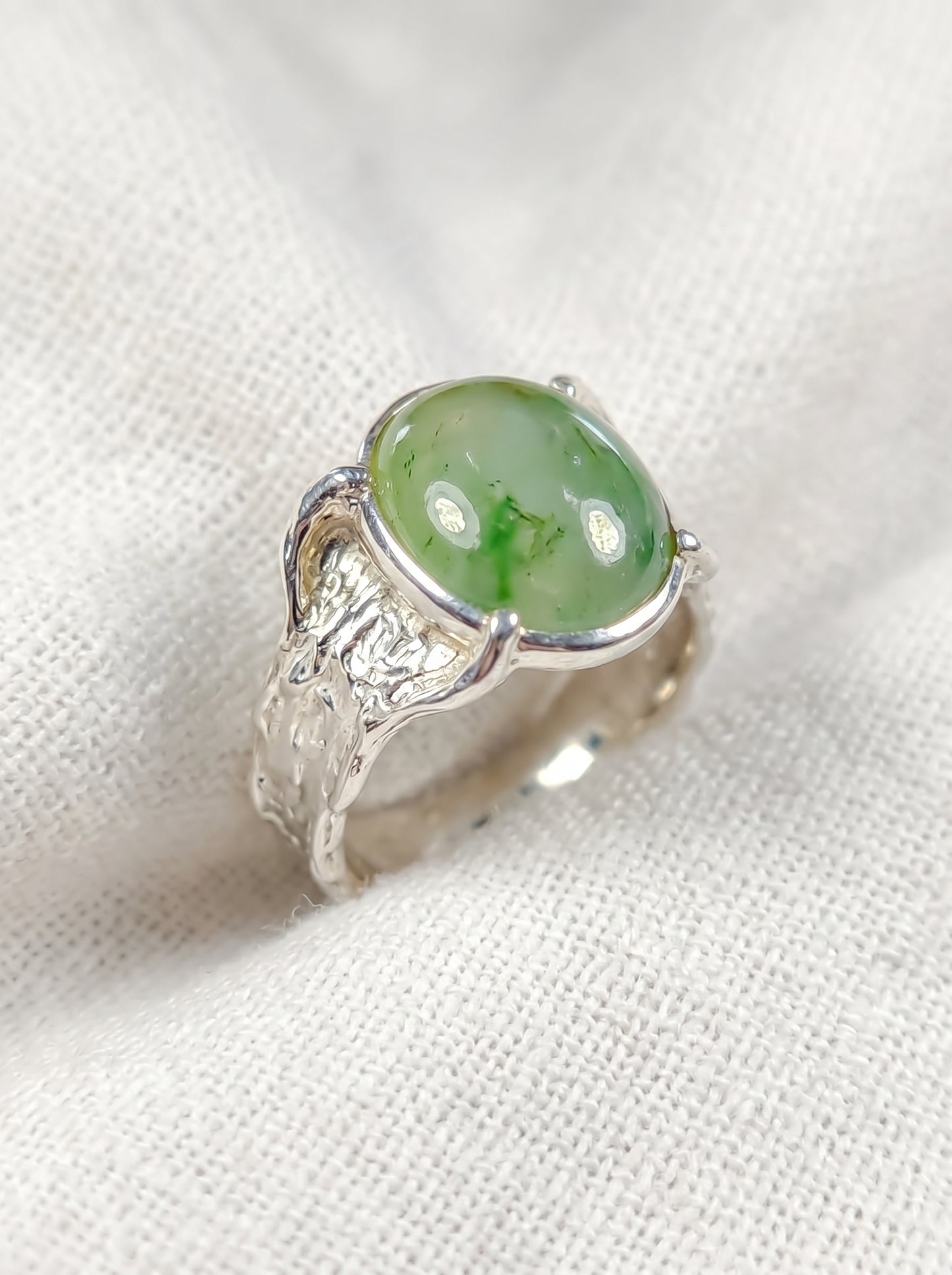 925 Sterling Silver Jade Ring, side view