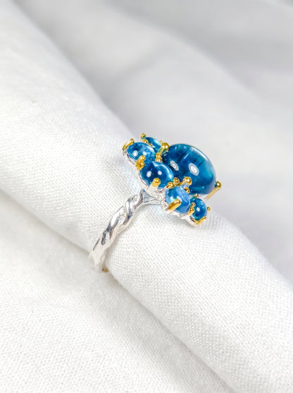 925 silver neon blue apatite cluster ring