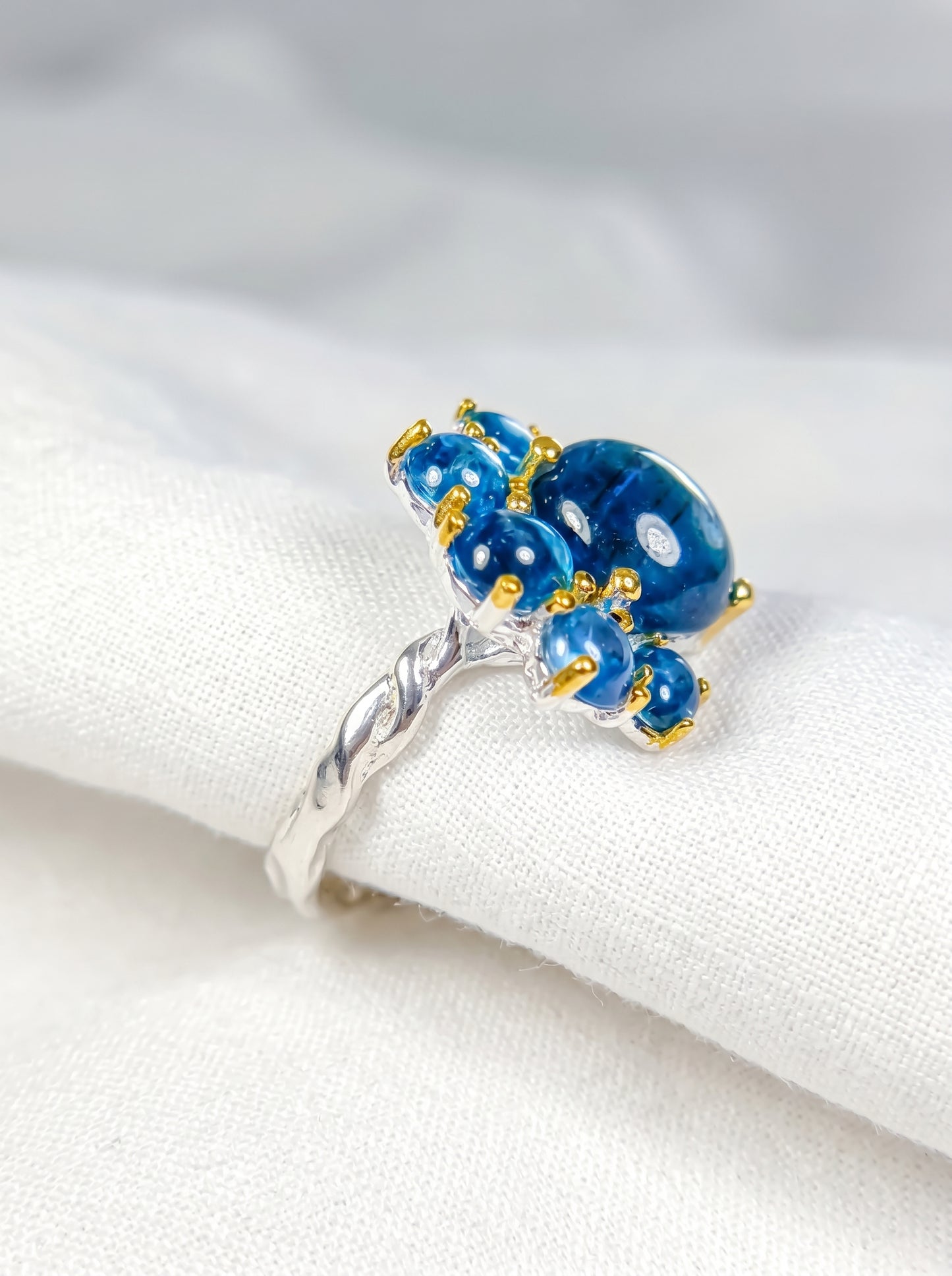 925 silver neon blue apatite cluster ring