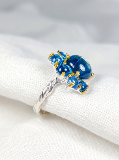 925 silver neon blue apatite cluster ring