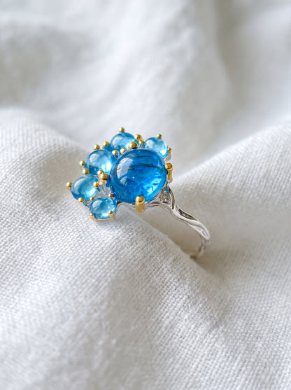 925 silver neon blue apatite cluster ring
