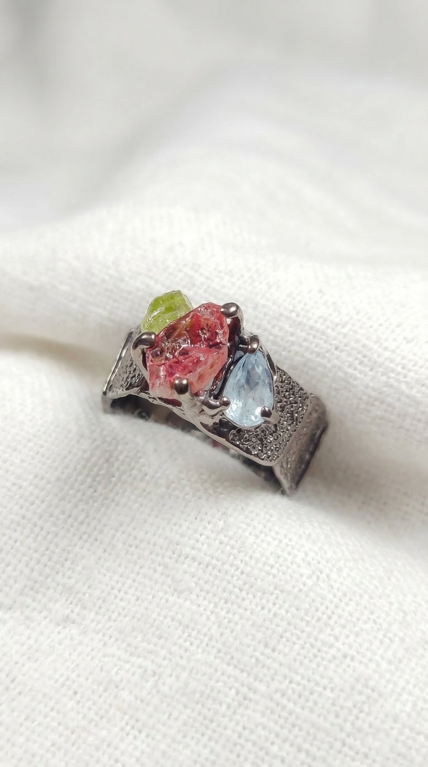 925 silver raw tourmaline ring for men
