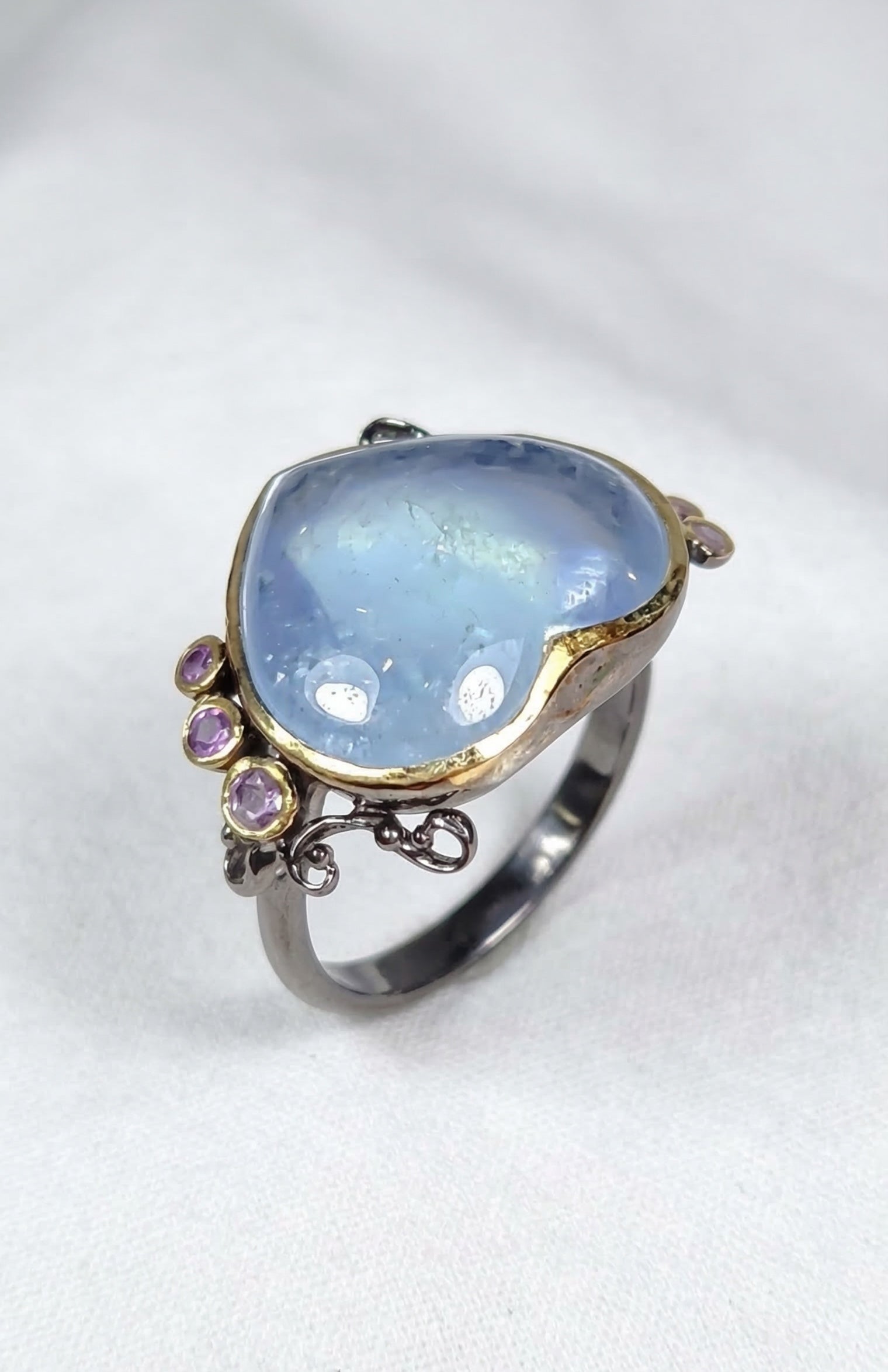 925 Sterling Silver Blue Aquamarine Ring, additional angle