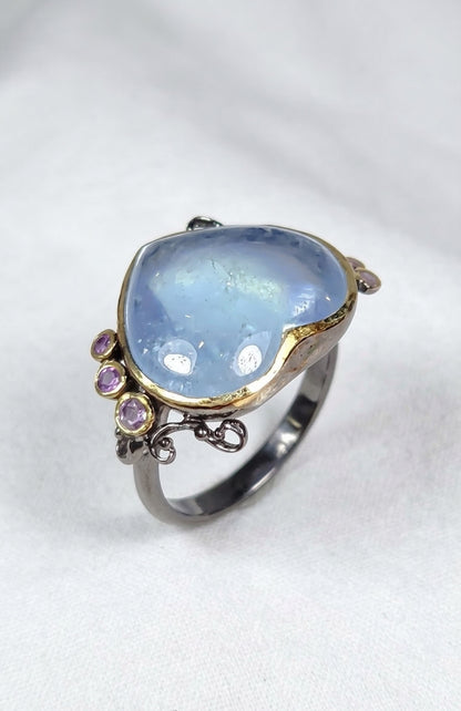925 Sterling Silver Blue Aquamarine Ring, additional angle