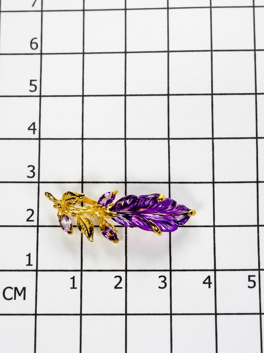925 silver carved amethyst leaf necklace