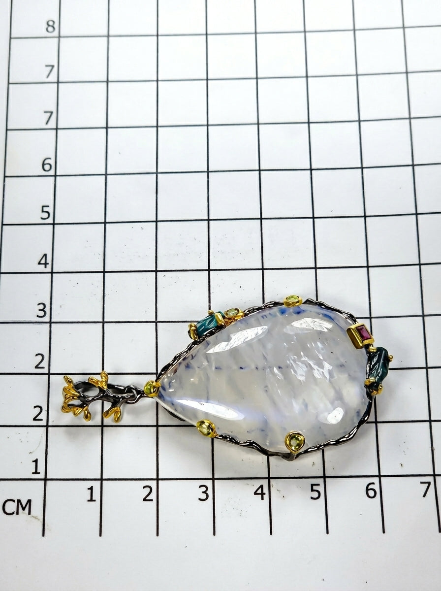 925 Silver Moonstone Leaves Necklace
