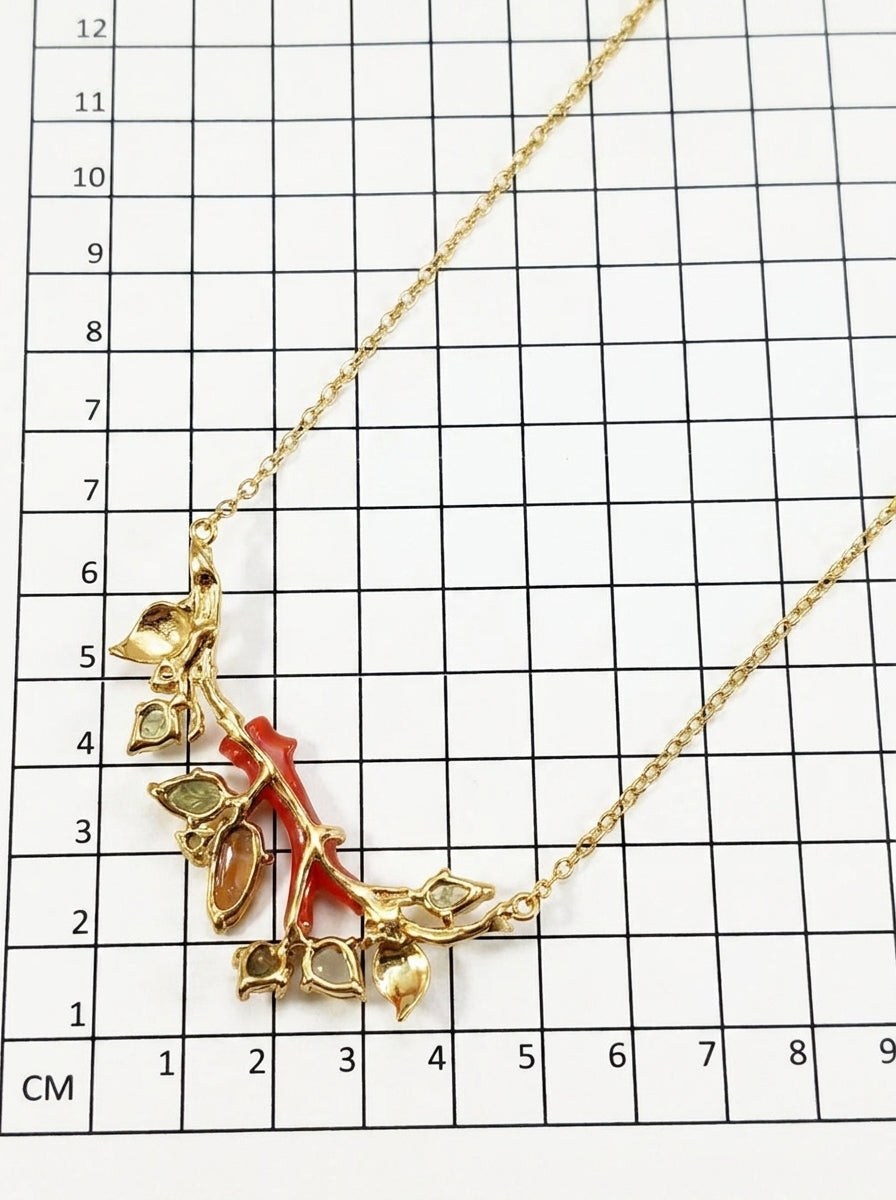 925 silver red coral statement necklace