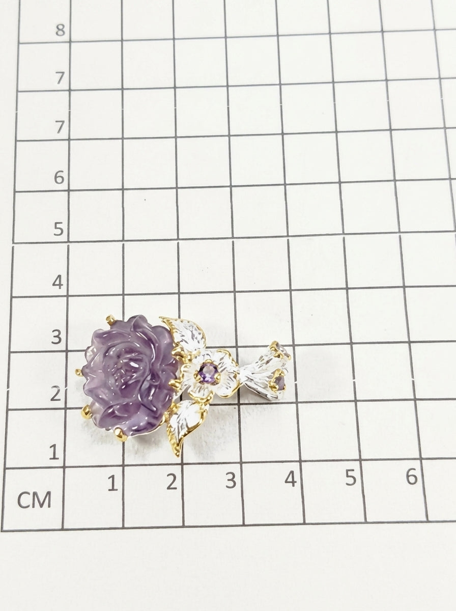 925 silver carved amethyst flower necklace