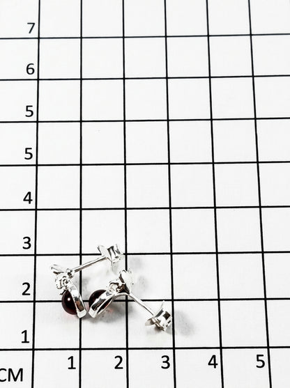 925 Silver Red Garnet Flower Earrings