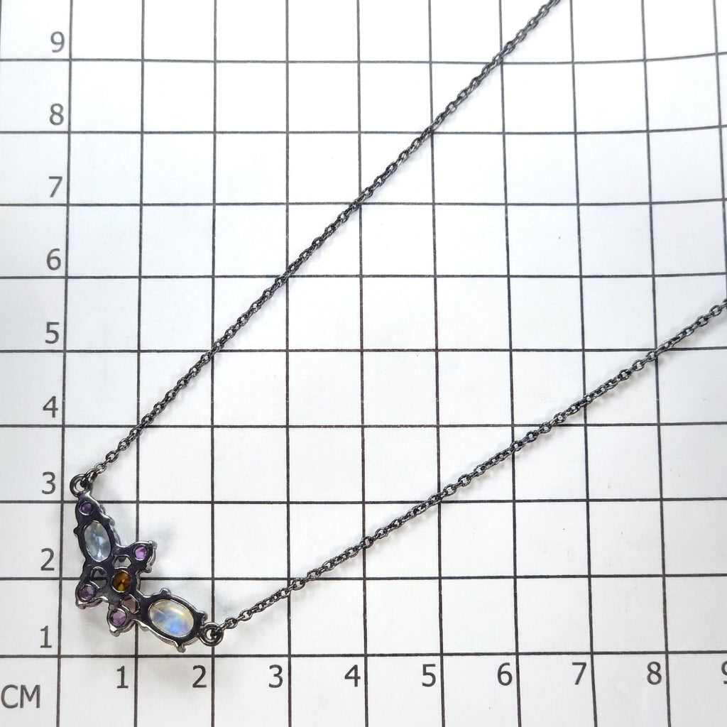 925 sterling silver cluster moonstone necklace, worn view