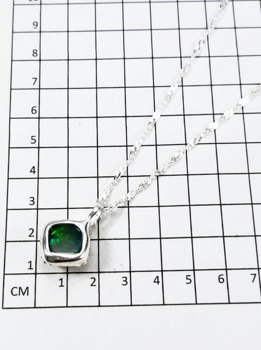 925 silver square black opal necklace