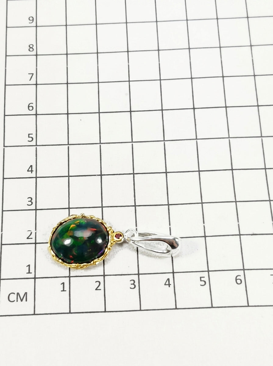 925 silver oval black opal necklace