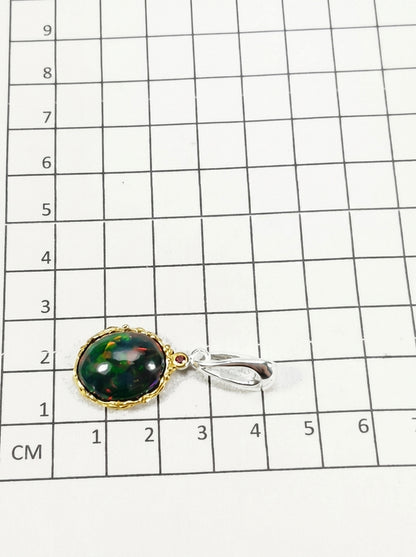 925 silver oval black opal necklace
