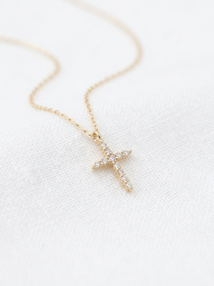 14K Gold Diamond Cross Necklace