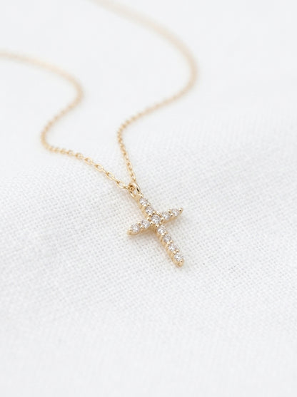 14K Gold Diamond Cross Necklace