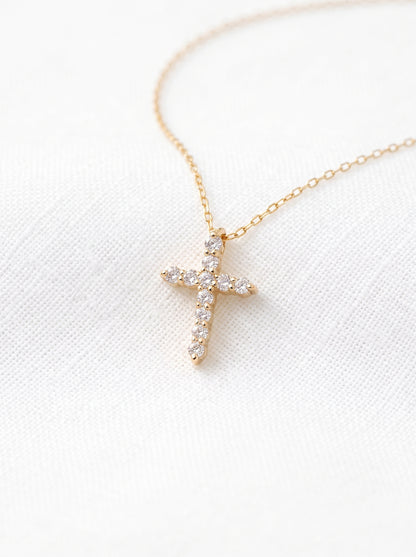 14K Gold Diamond Cross Necklace