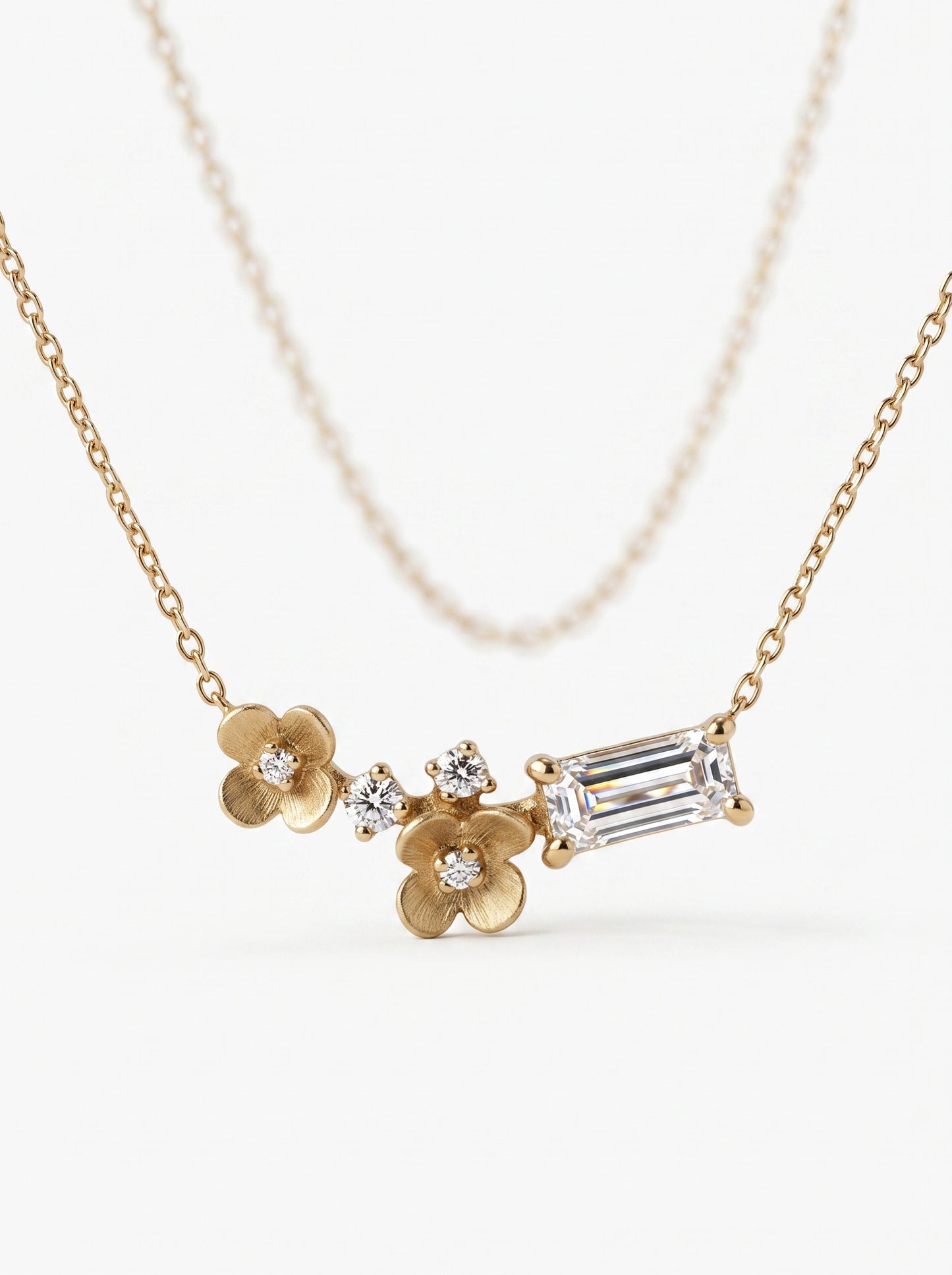 14K Gold Diamond Flowers Necklace