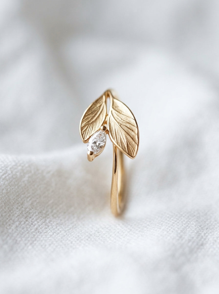 14K Gold Leaves Diamond Ring