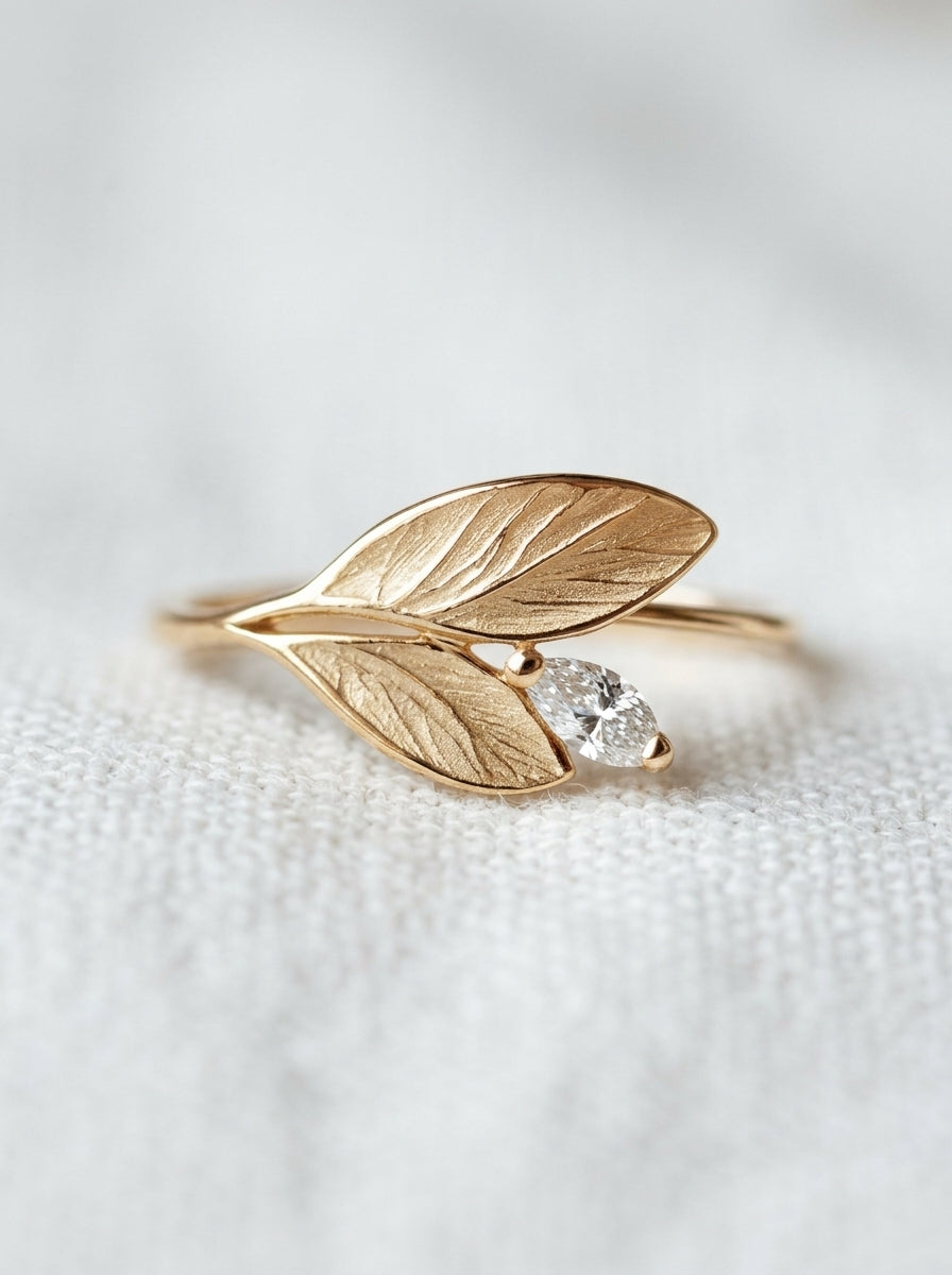 14K Gold Leaves Diamond Ring