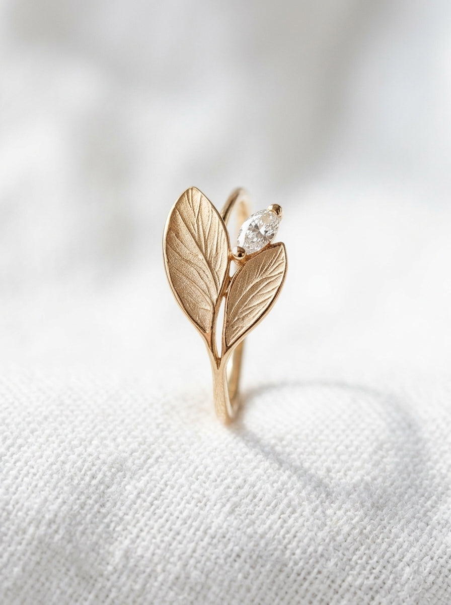 14K Gold Leaves Diamond Ring