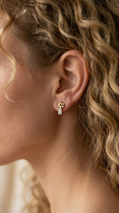 14K Gold Diamond Flower Stud Earrings