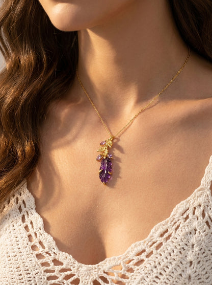 925 silver carved amethyst leaf necklace