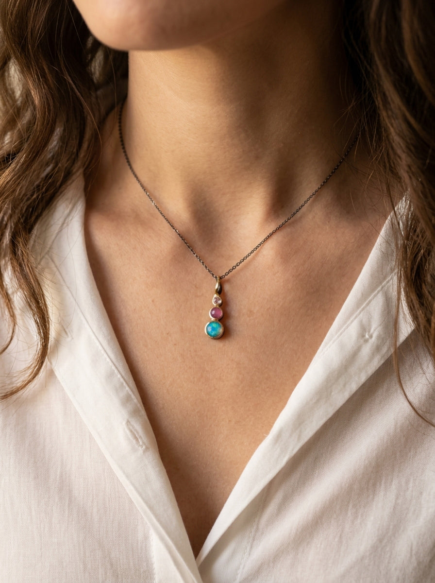 925 silver rainbow opal pendant