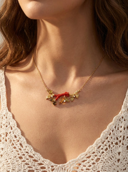 925 silver red coral statement necklace