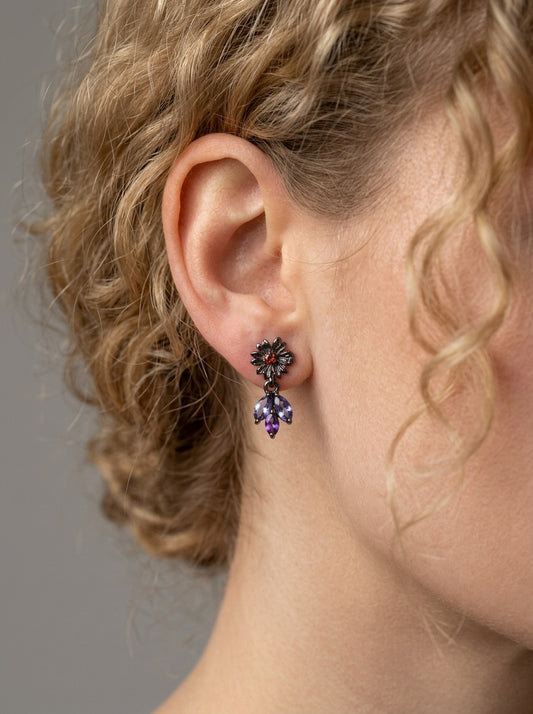 925 Silver Blue Iolite Flower Earrings