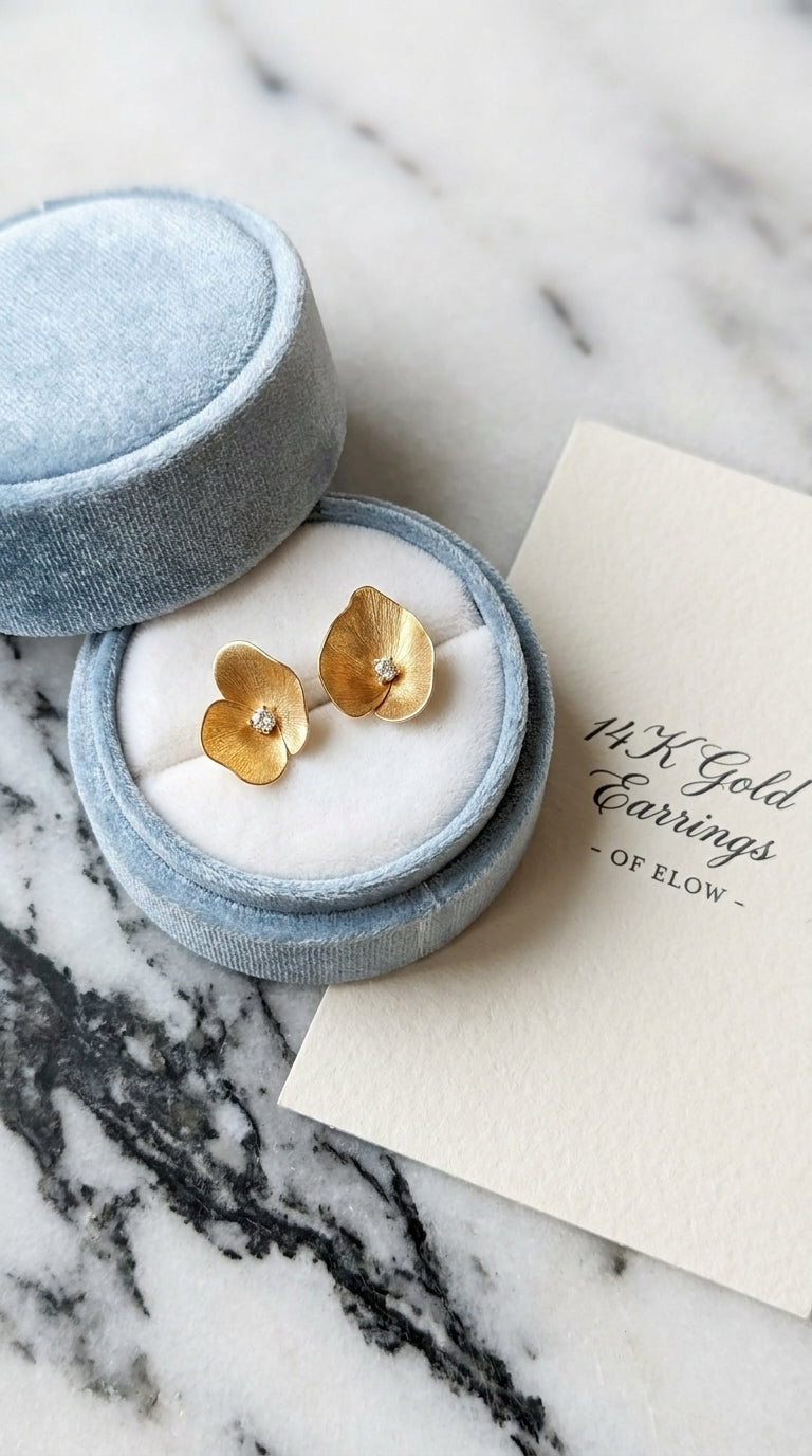 14K Gold Diamond Flower Stud Earrings