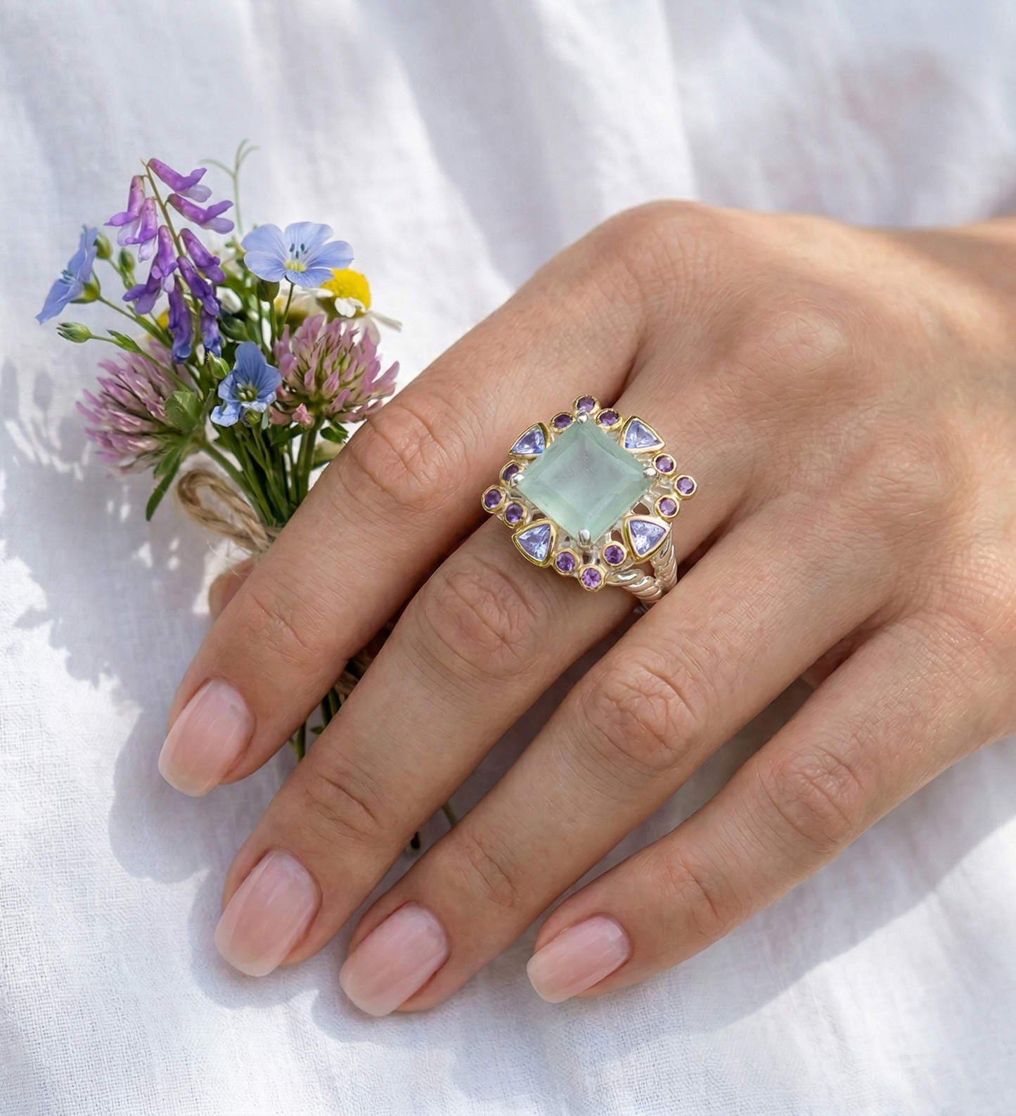925 silver aquamarine halo ring