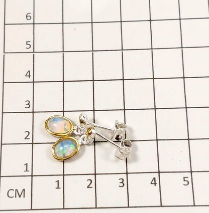 Pair of earrings with opal stones on a grid background