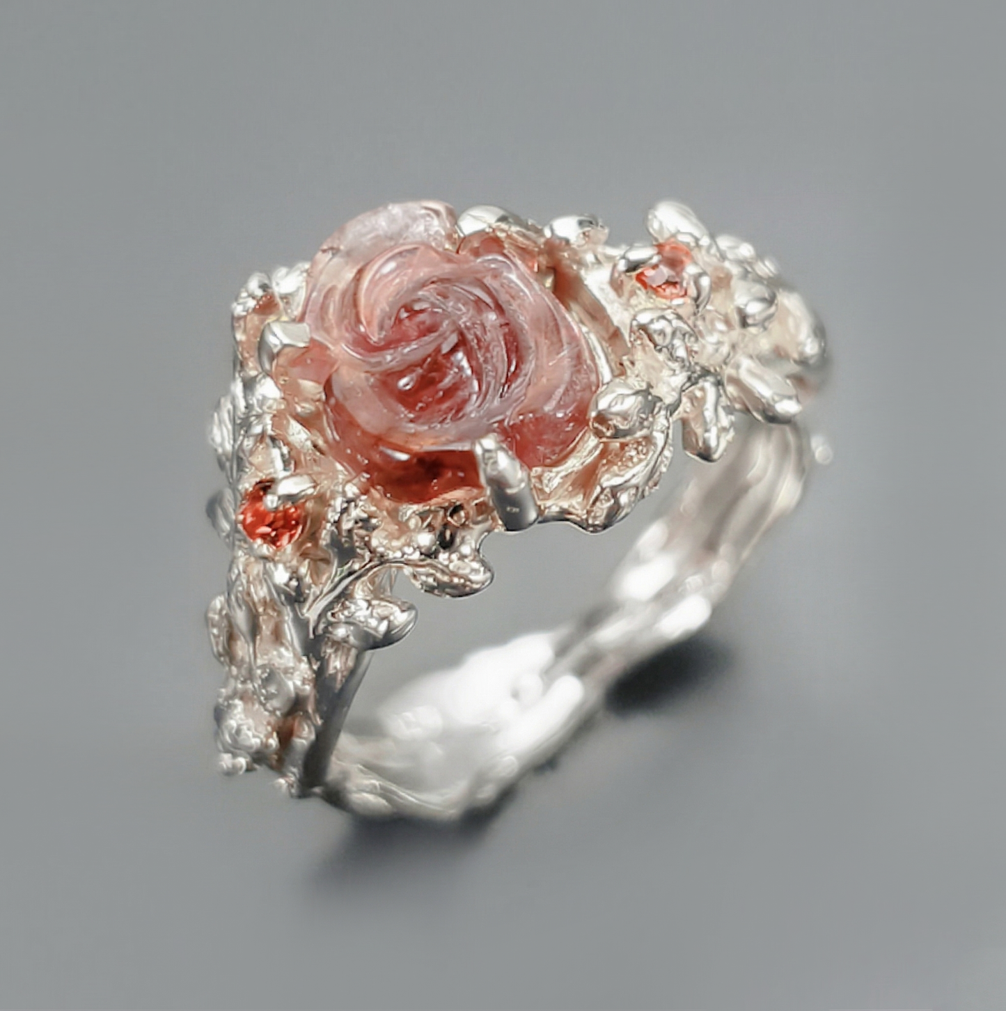 925 Sterling Silver Pink Tourmaline Ring, worn on hand
