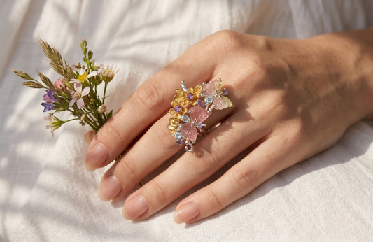 925 Sterling Silver Tourmaline Butterfly Ring, alternate angle