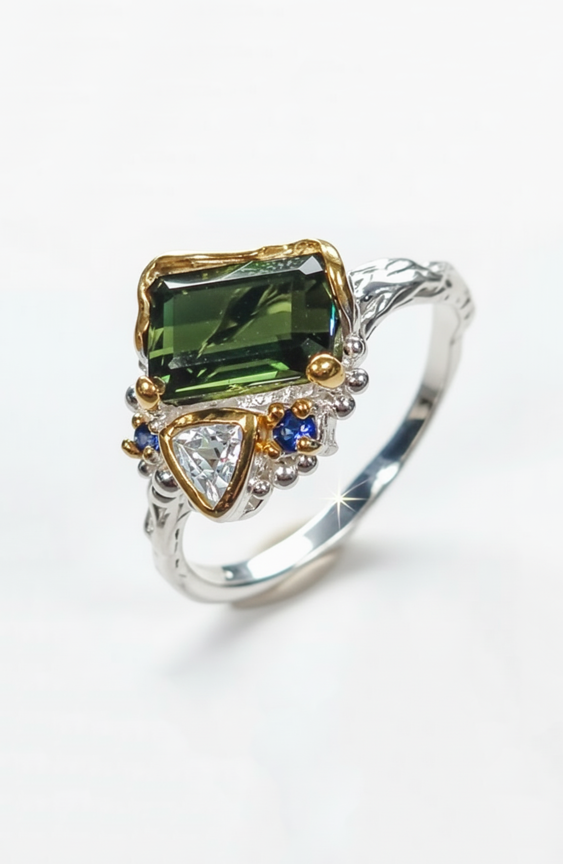 925 Sterling Silver Toi Et Moi Tourmaline Ring, band detail