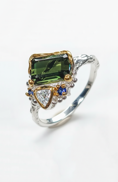 925 Sterling Silver Toi Et Moi Tourmaline Ring, band detail