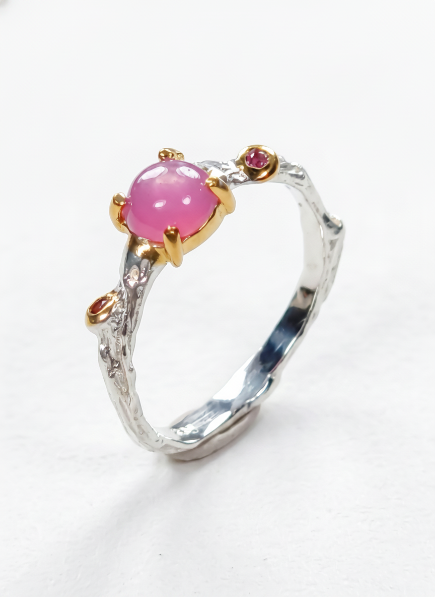925 silver pink ruby dainty branch ring