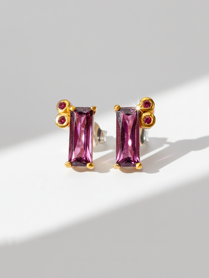 925 Silver Pink Baguette Garnet Earrings, main product image