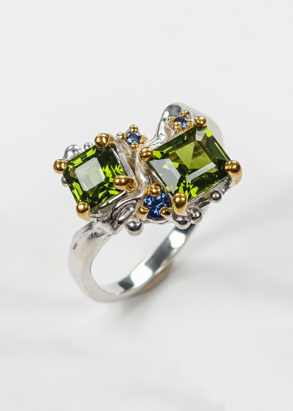 925 Silver Green Tourmaline Toi Et Moi Ring