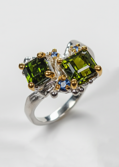 925 Silver Green Tourmaline Toi Et Moi Ring