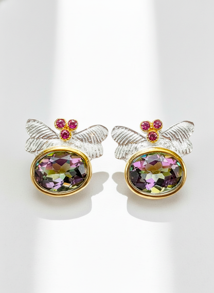 925 Silver Mystic Topaz Dragonfly Stud Earrings