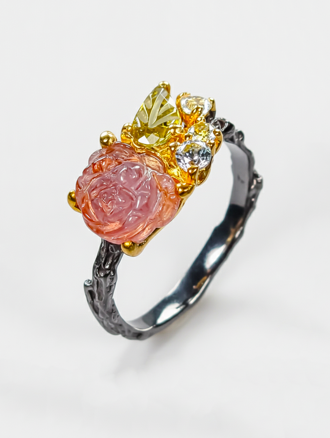 925 Silver Carved Flower Tourmaline Ring