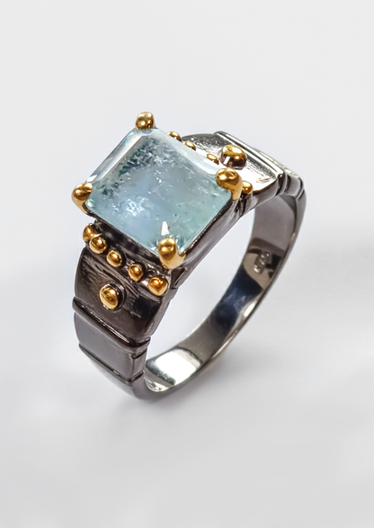 925 Silver Blue Aquamarine ring for men