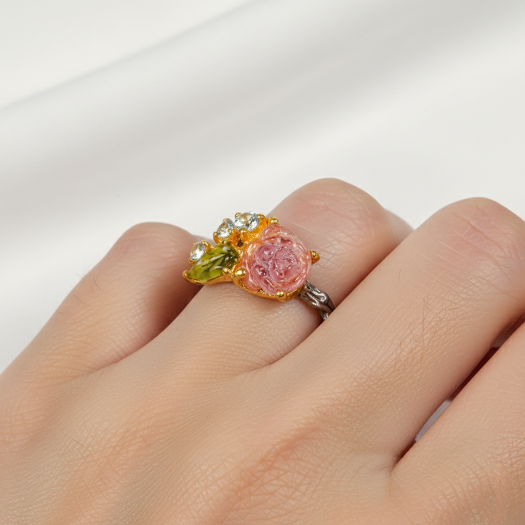 925 Silver Carved Flower Tourmaline Ring