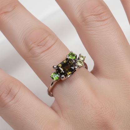 925 Silver Baguette Tourmaline Dainty Ring