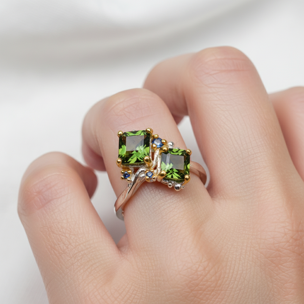 925 Silver Green Tourmaline Toi Et Moi Ring