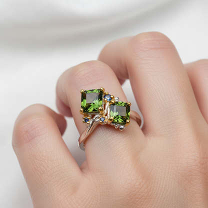 925 Silver Green Tourmaline Toi Et Moi Ring